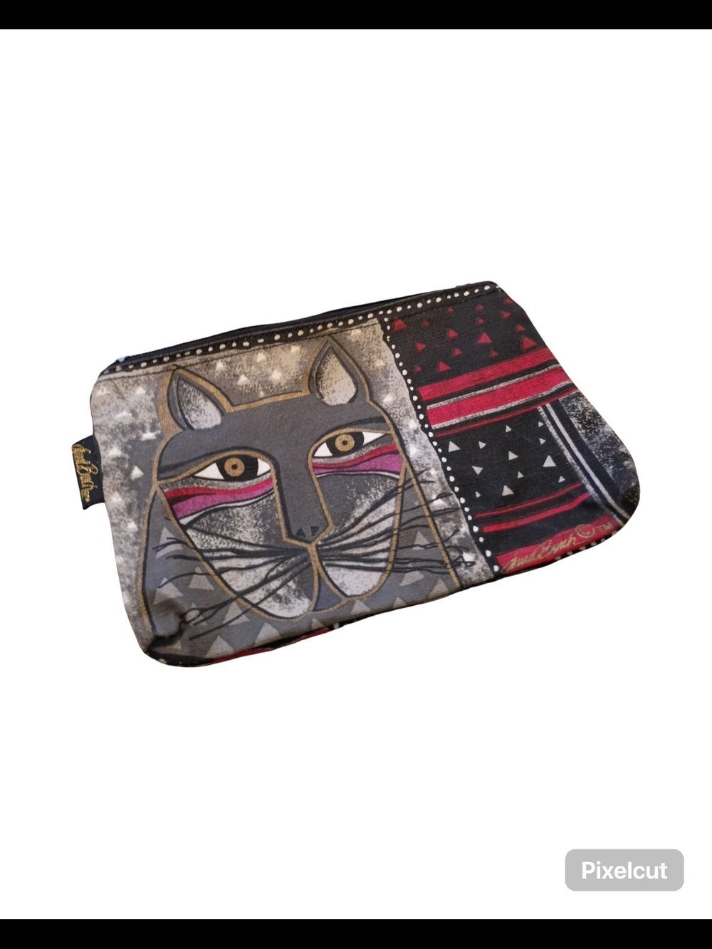 Laurel Burch Cat Sun & Sand cotton cosmetic bag "whiskered cat design"